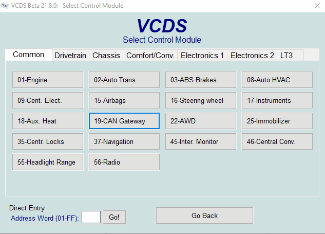 Screenshot of VCDS doing SFD functions