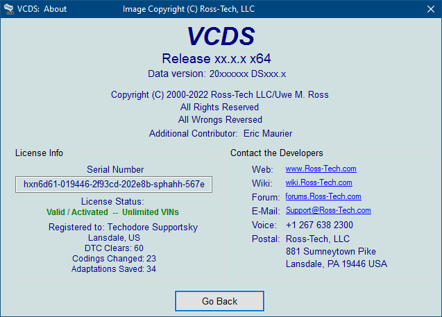 Screenshot of VCDS About Screen