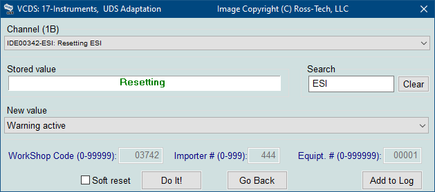 Screenshot of VCDS Adaptation using UDS