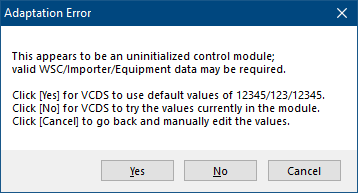 Screenshot of VCDS Adaptation error