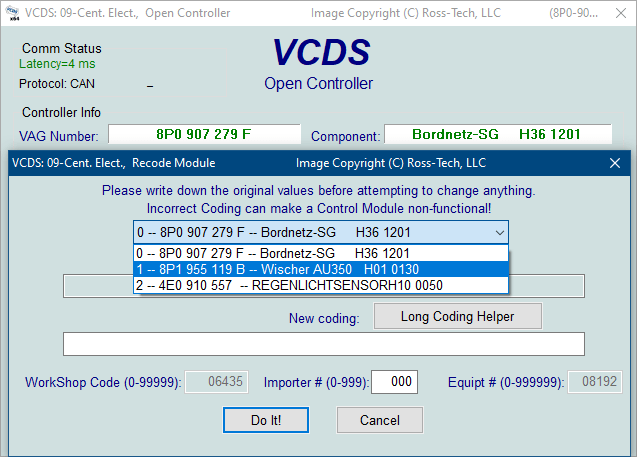 Screenshot of VCDS Coding Slave