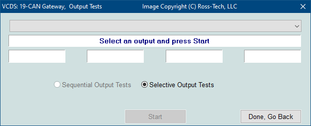 Screenshot of VCDS Selective Output Tests 1